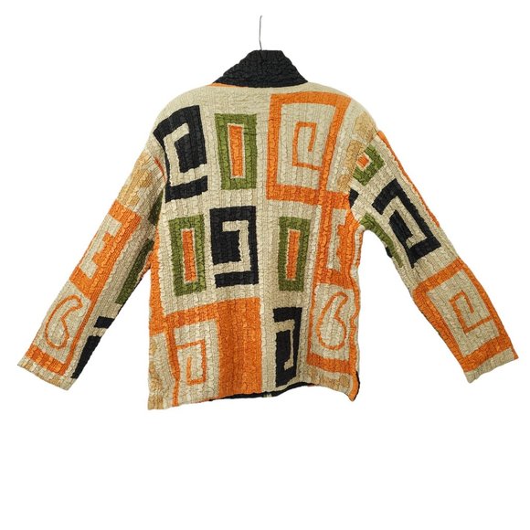 Pleats Collection Pings Imports Crinkle Stretch Geometric Full Zip Jacket Womens - Picture 2 of 16